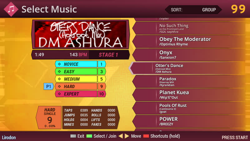StepMania song select screen